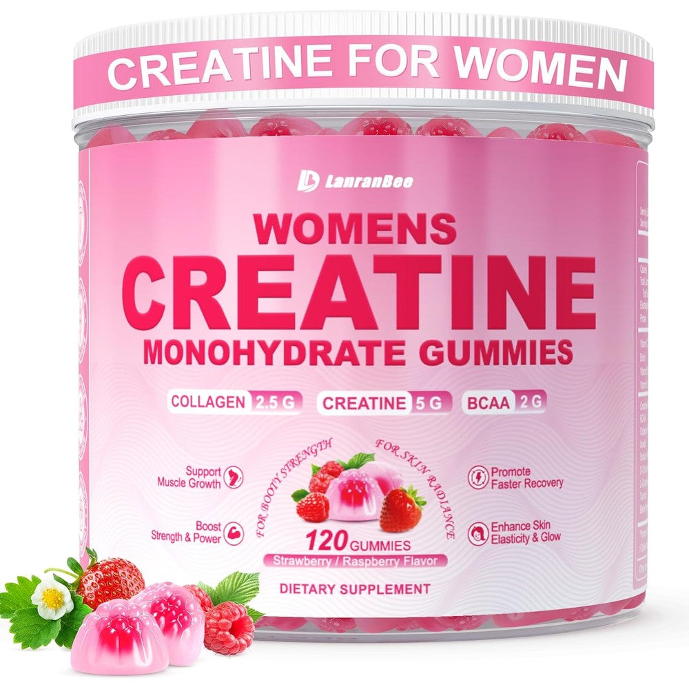 LanranBee Creatine for Women with Collagen bottle front view for muscle strength.