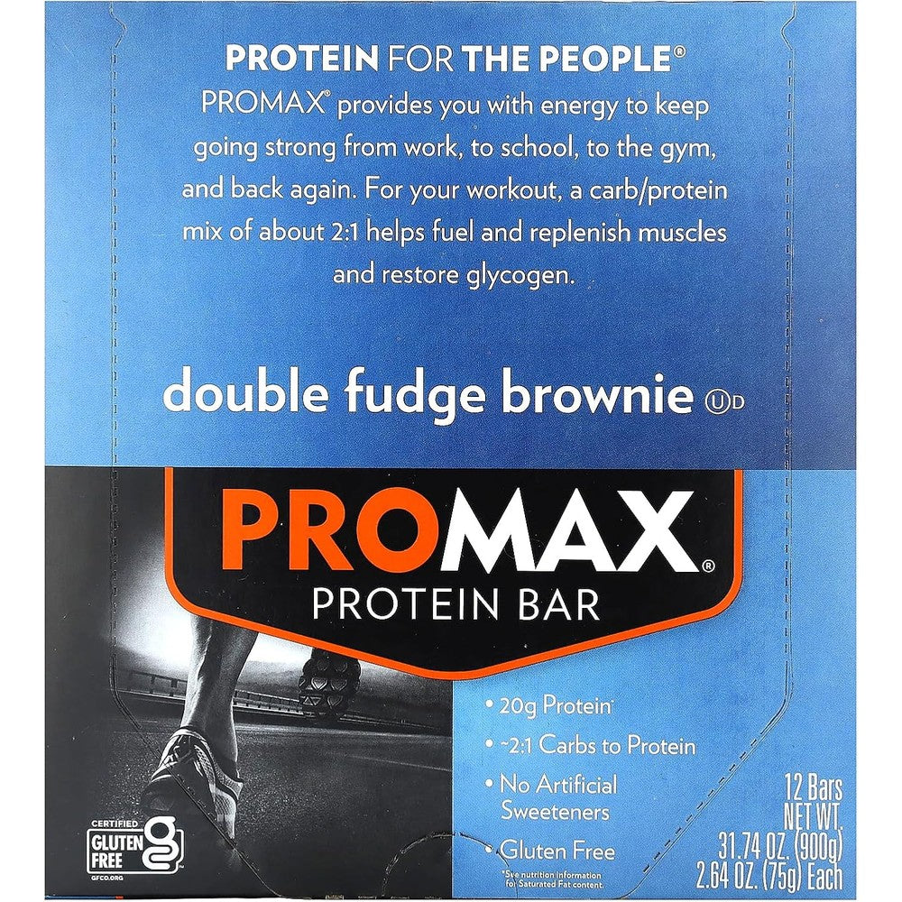 Promax High Protein Energy Bar Double Fudge Brownie 12 pack front view