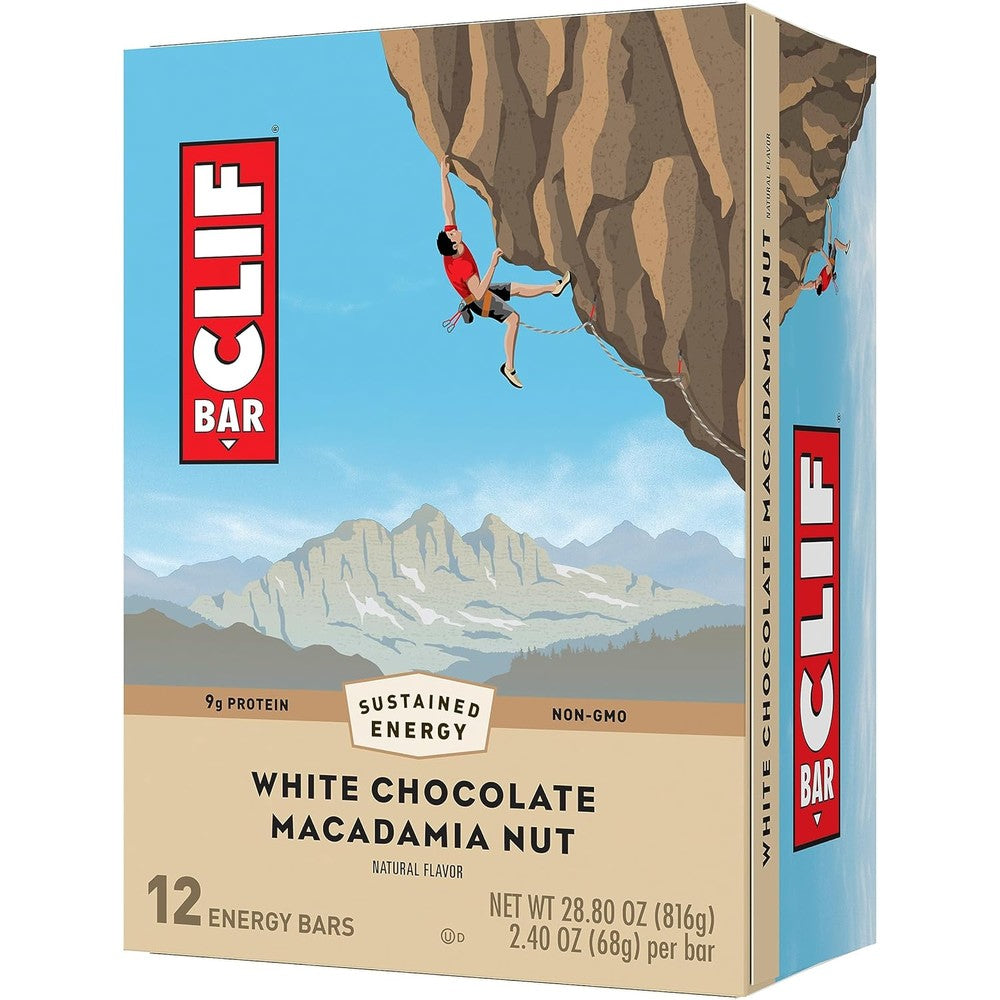CLIF BAR White Chocolate Macadamia Nut energy bar 12 pack front view