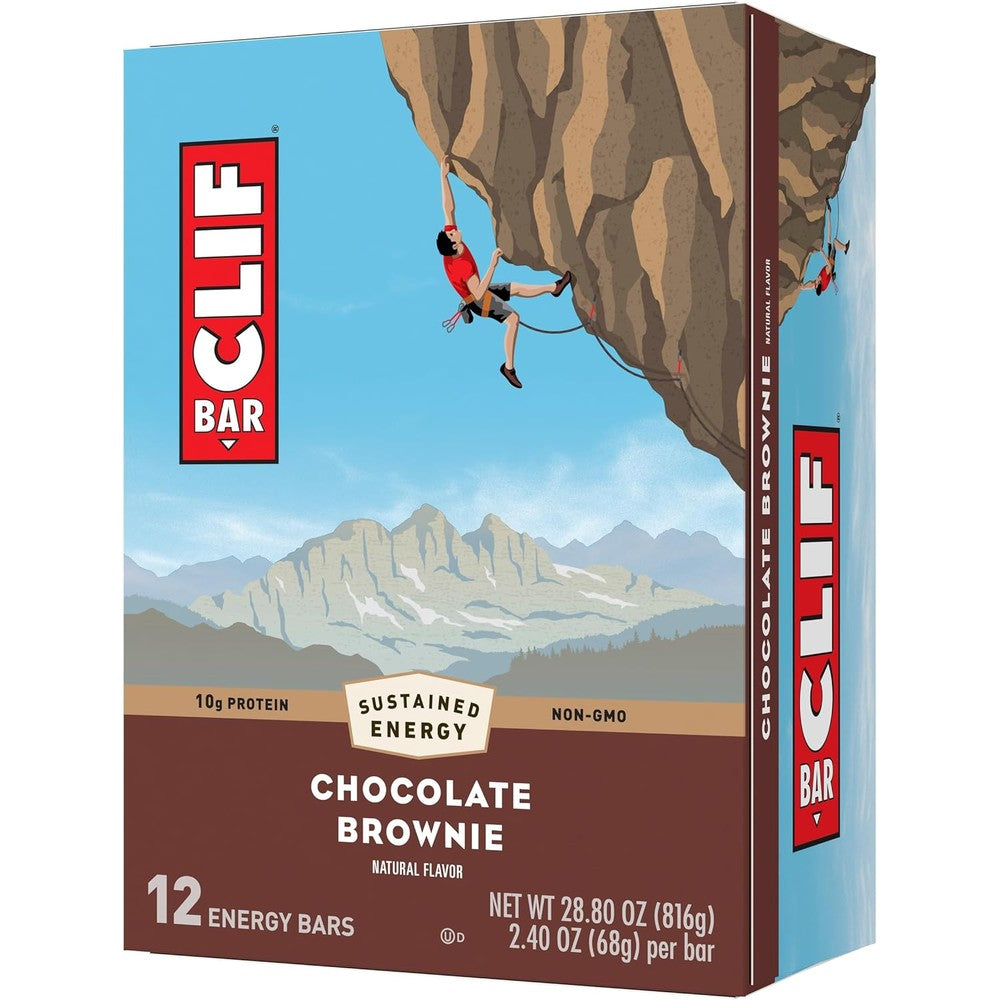 CLIF BAR Chocolate Brownie Energy Bars 12 Pack front view organic oats protein snack