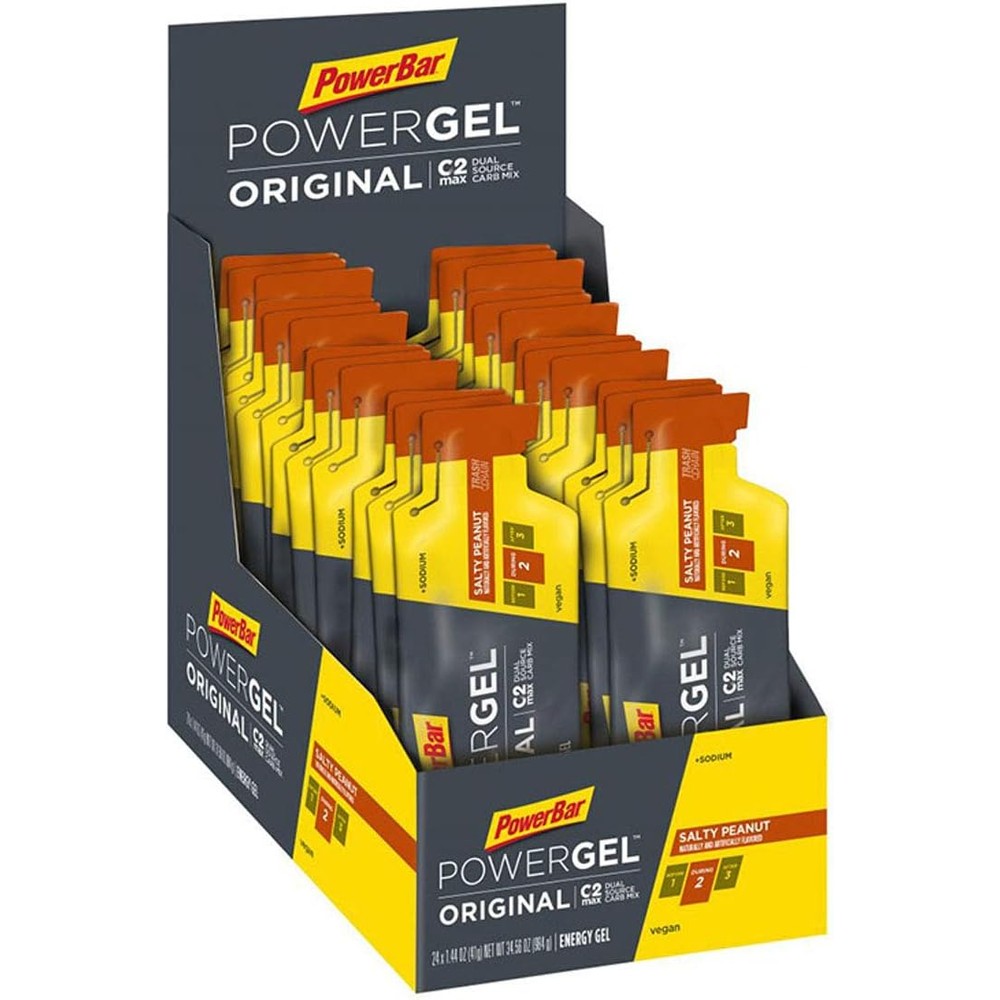 PowerBar PowerGel Original Salty Peanut Box of 24 front view high performance energy gel