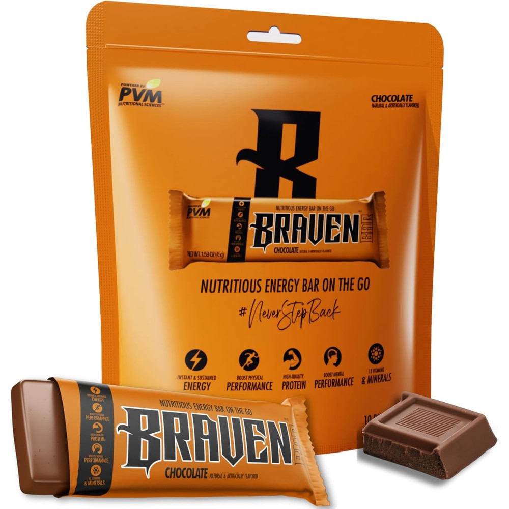 Braven Bar Chocolate Energy Bars 10 pack front view for running snacks