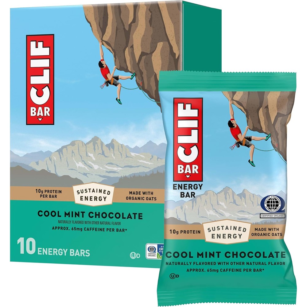 CLIF BAR Cool Mint Chocolate 10 Pack front view energy protein bars