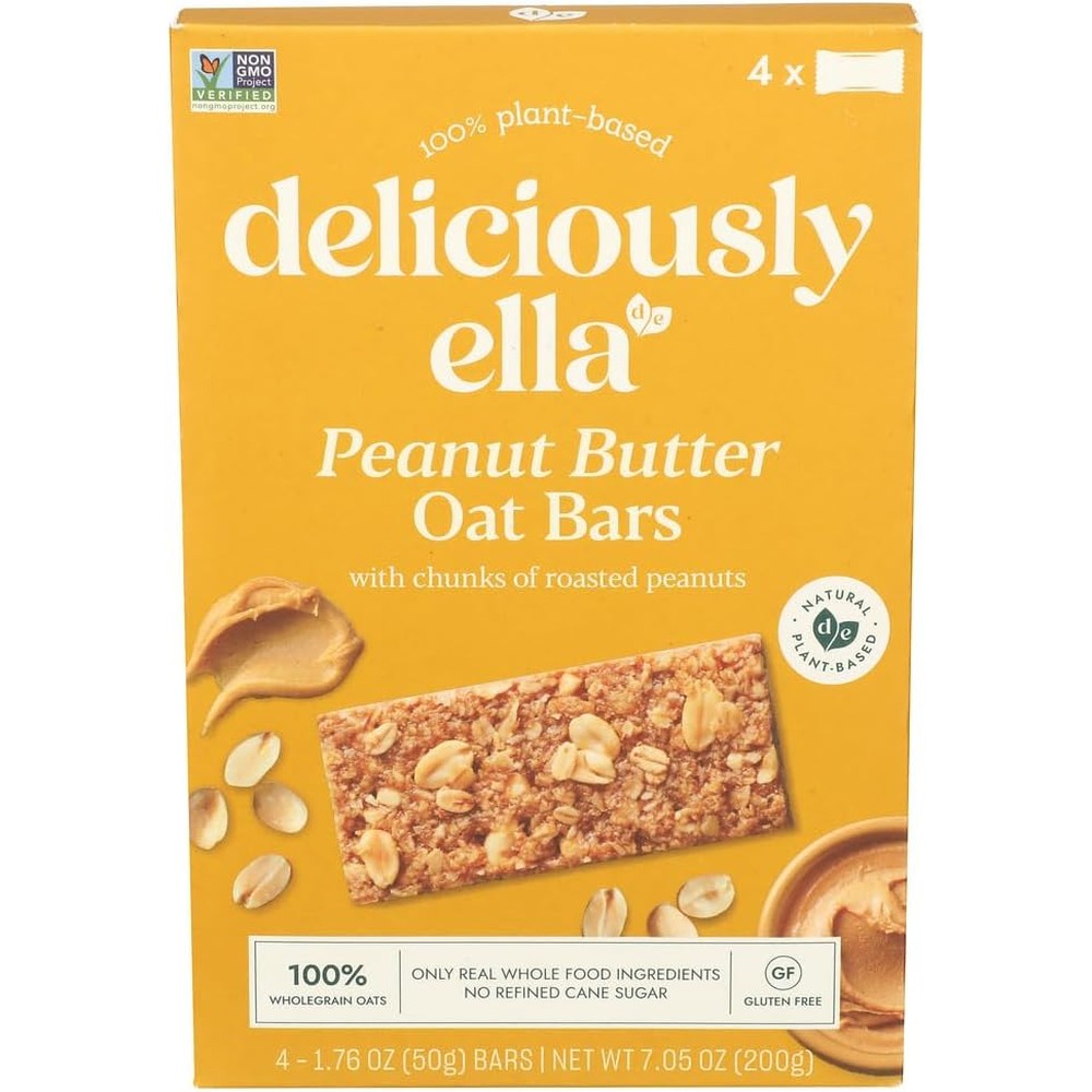 Deliciously Ella Peanut Butter Oat Bar 4 Count front packaging view