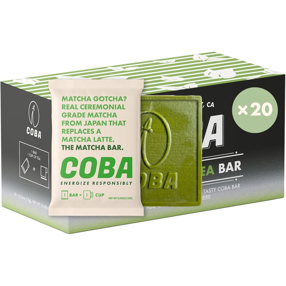 COBA Matcha Caffeinated Chocolate Bar front view best chocolate for energy boost