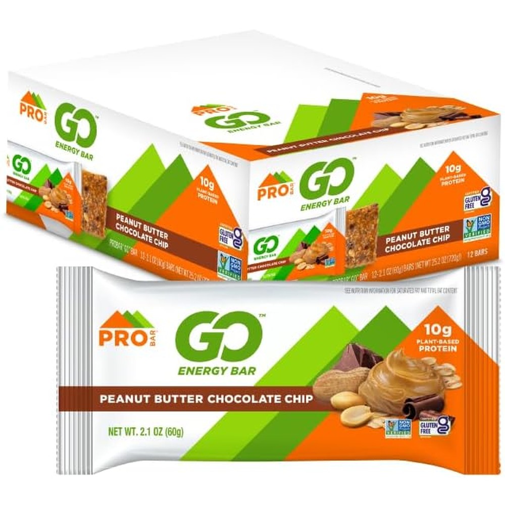 PROBAR GO Energy Bars Peanut Butter Chocolate Chip front view 12 count box