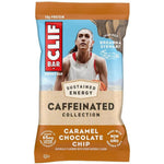 Clif Bar Caffeinated Caramel Chocolate Chip 68g front packaging view showing caffeine content.