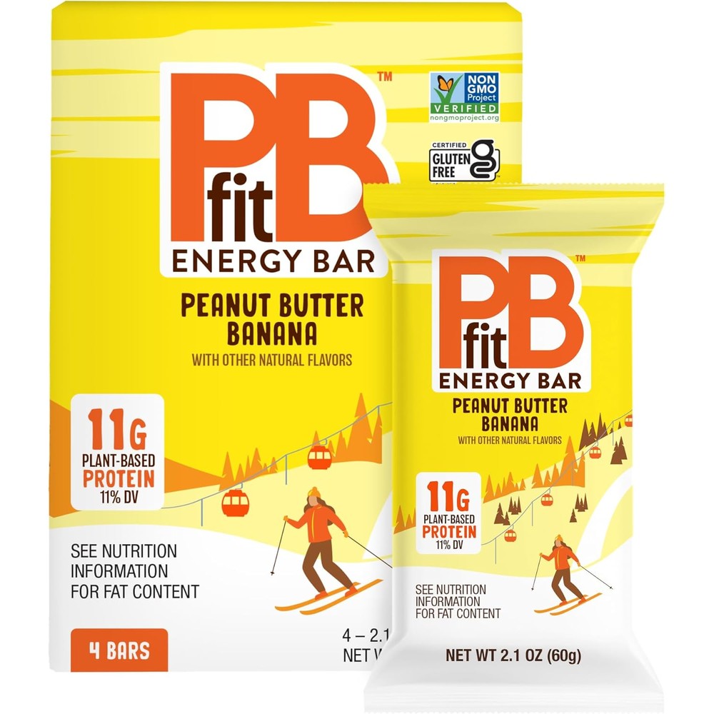 PBfit Peanut Butter Banana Energy Bars pack of 4 front view plant based protein snack