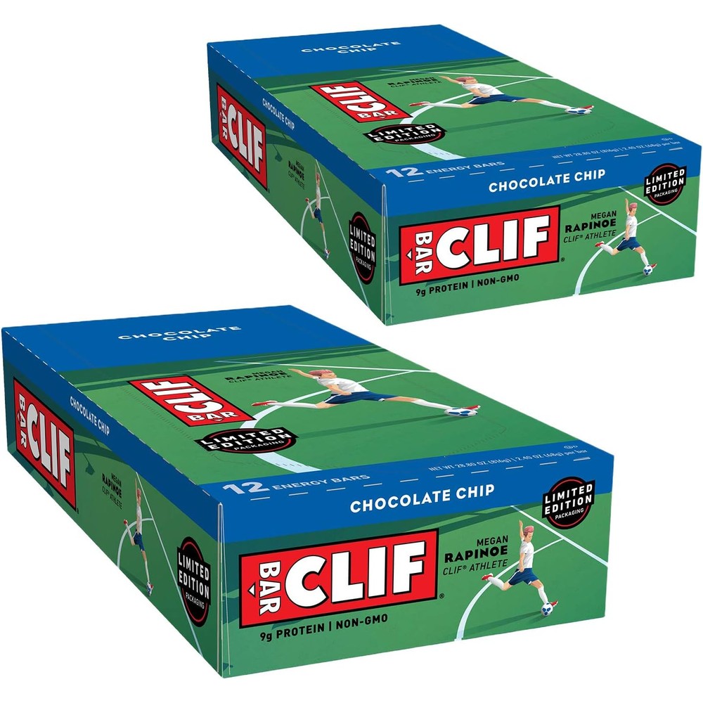 CLIF BAR Chocolate Chip Energy Bars front view showing 12 count box for athletes.