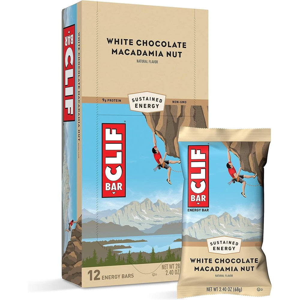 CLIF Bar White Chocolate Macadamia Nut Energy Bars 12 count box front view