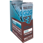 G2G Almond Chocolate Chip Protein Bar 8 count box front view showing 18g protein label.