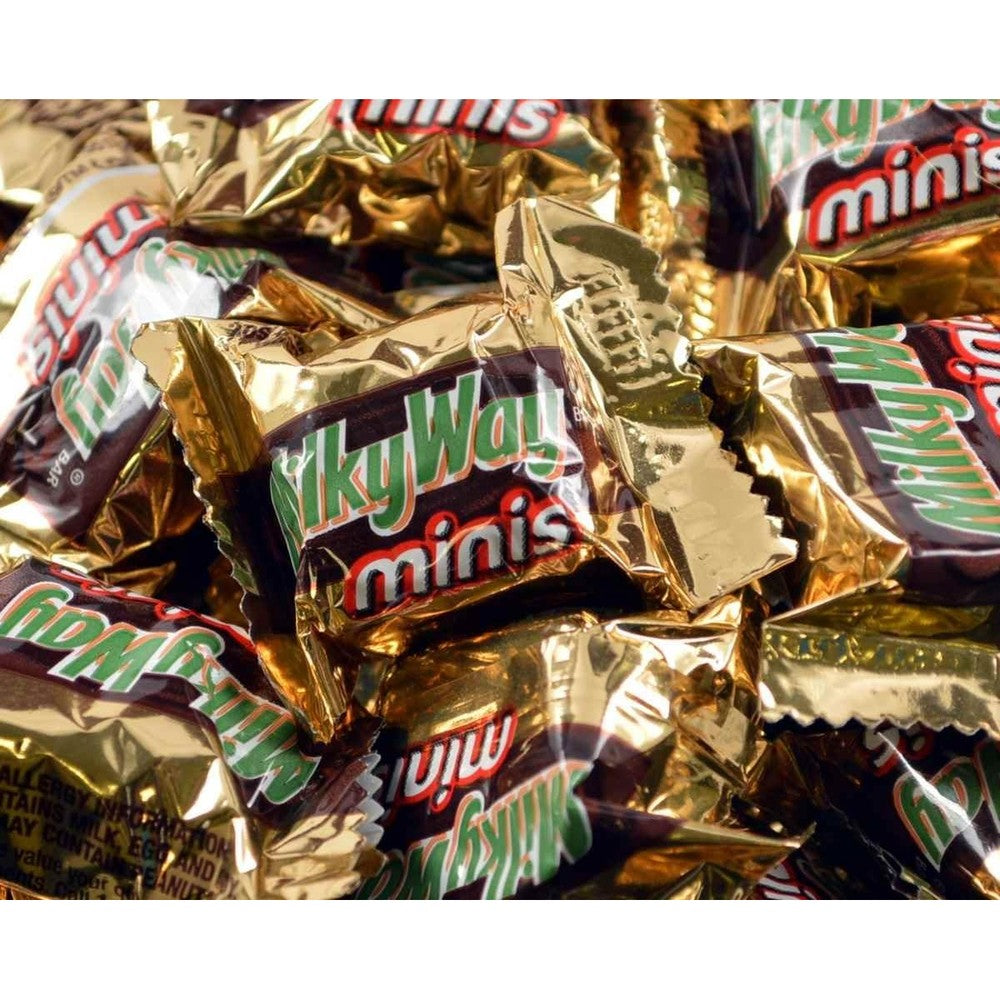 Milky Way Bite Size Candy Bars 3 pound bag front view showing individually wrapped chocolate minis.