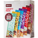 G2G Protein Bar 8 Flavor Variety Pack front view of box showing assorted snack bars
