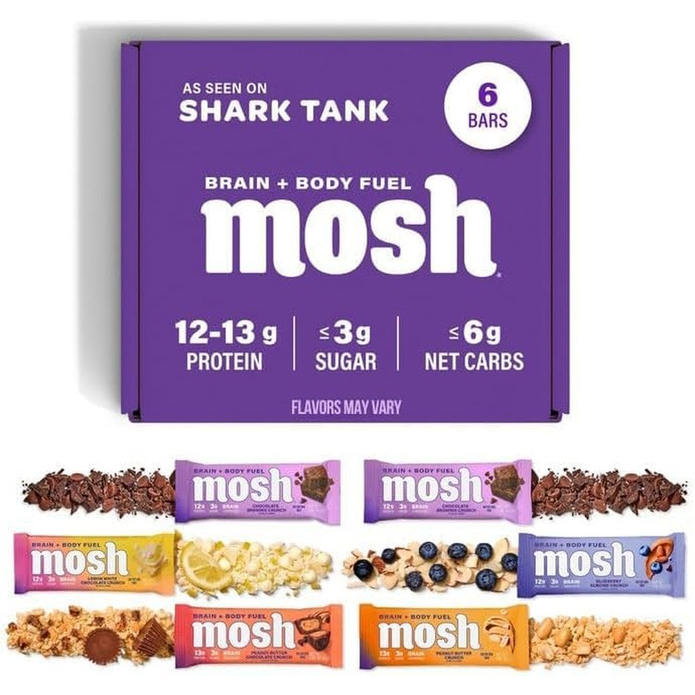 MOSH Variety Pack Keto Protein Bars front packaging showing 6 count variety.