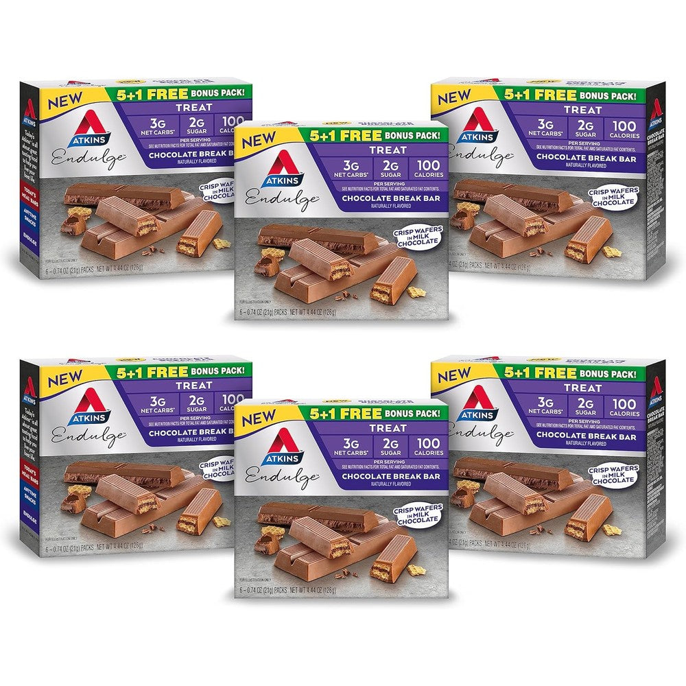 Atkins Endulge Chocolate Break Bar front view keto snack pack.