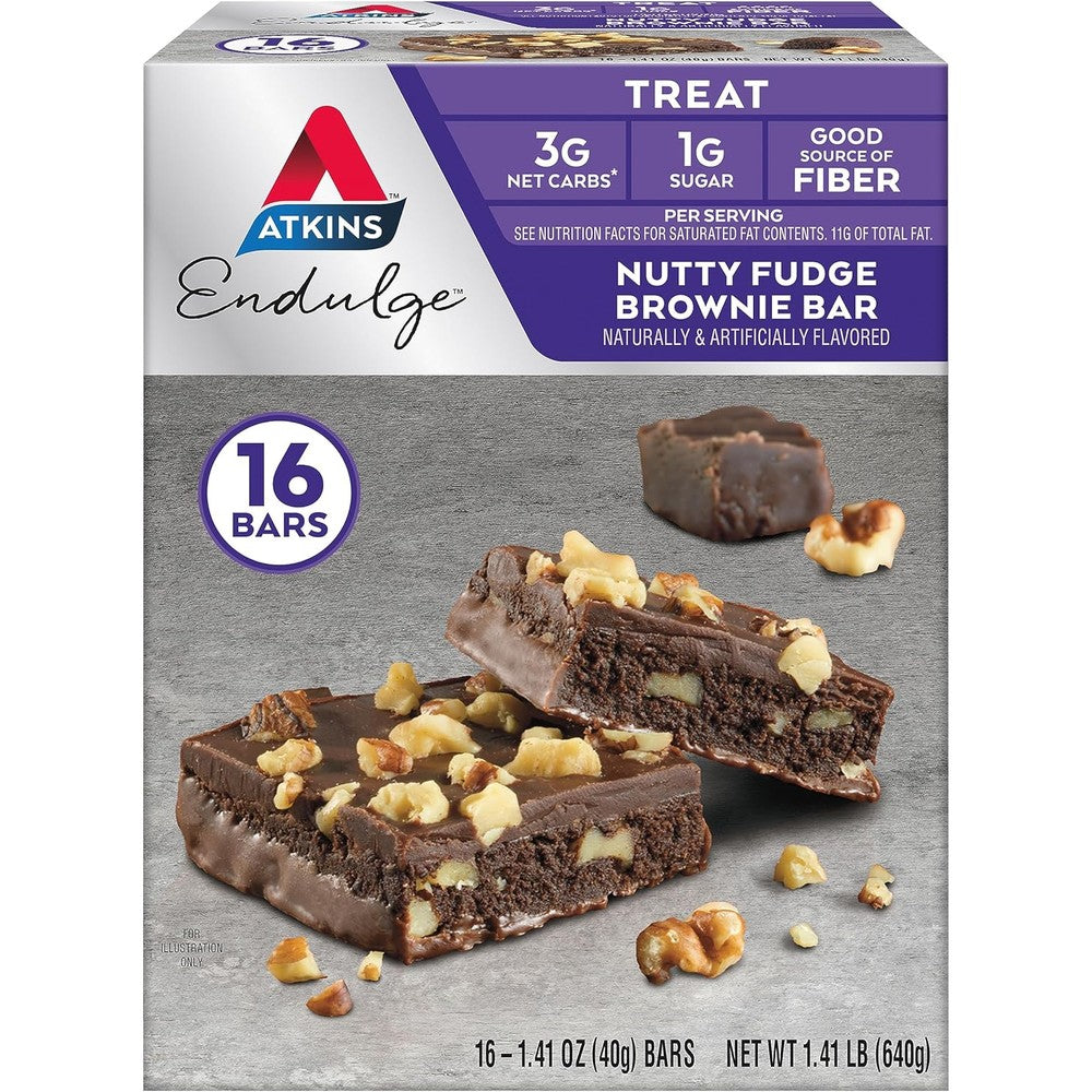 Atkins Endulge Nutty Fudge Brownie 16 count box front view keto snack