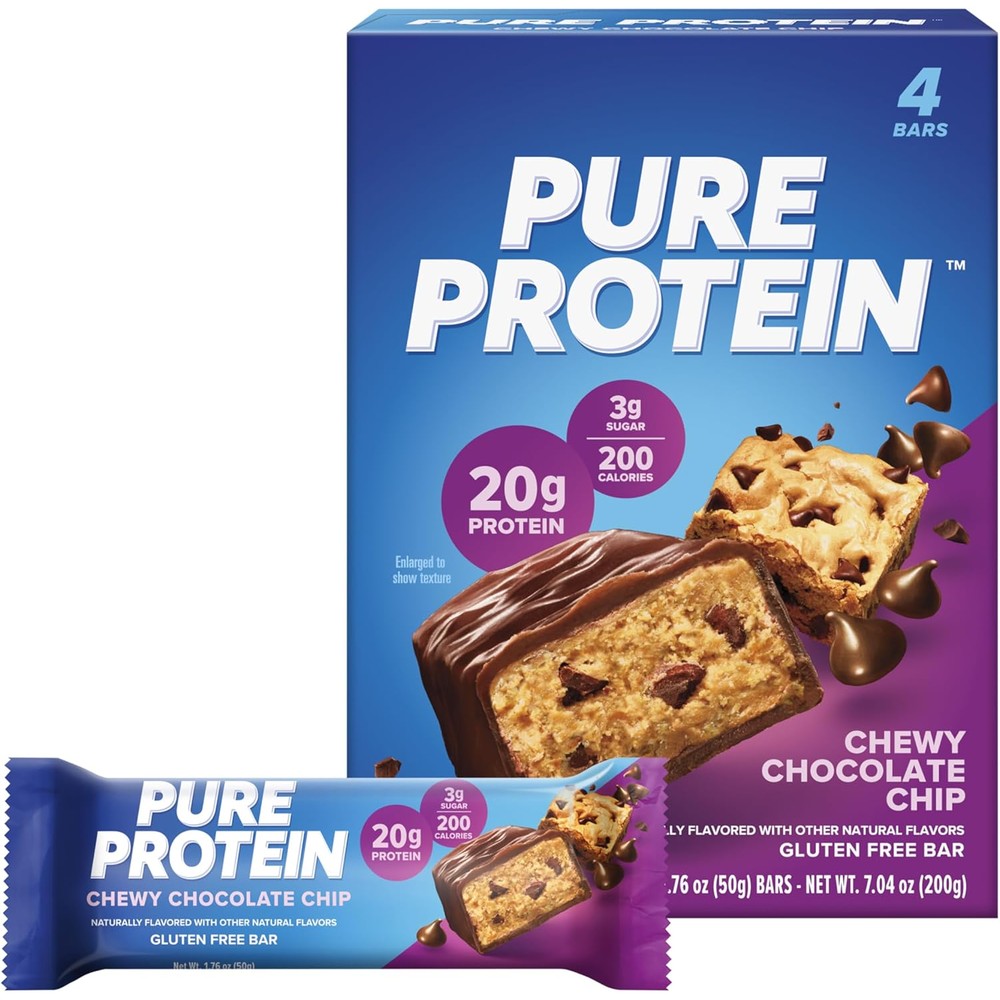 Pure Protein Chewy Chocolate Chip Protein Bars front view for muscle recovery