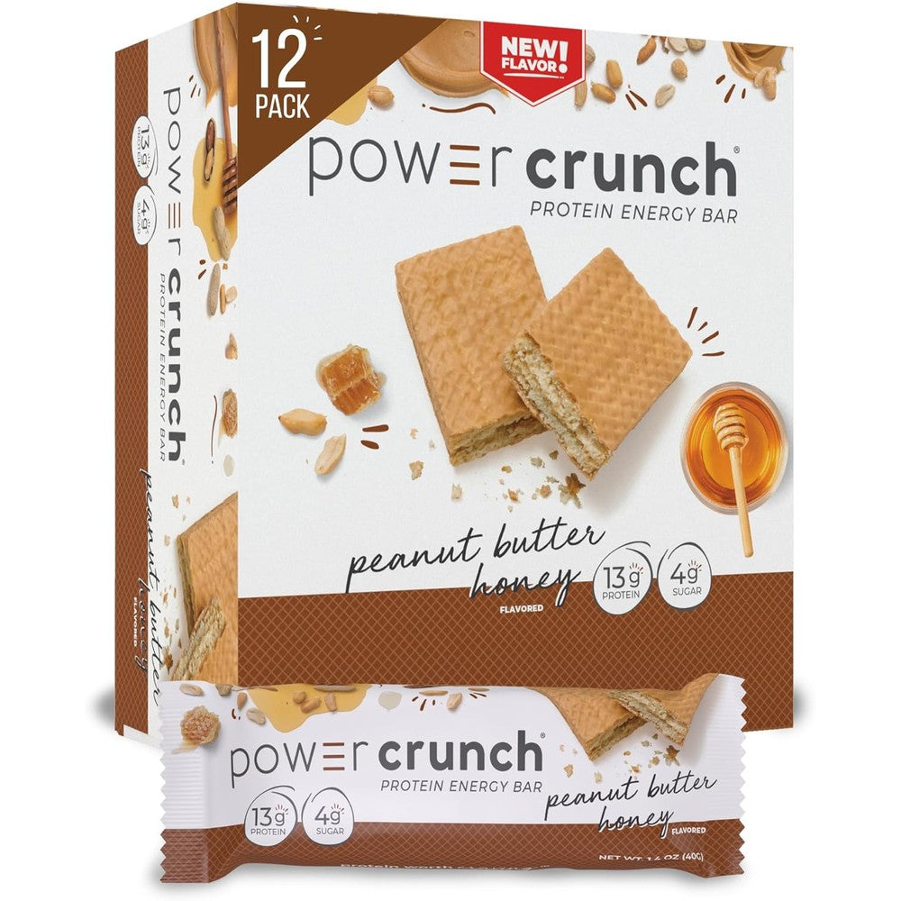 Power Crunch Peanut Butter Honey Protein Wafer Bars front view high protein snack