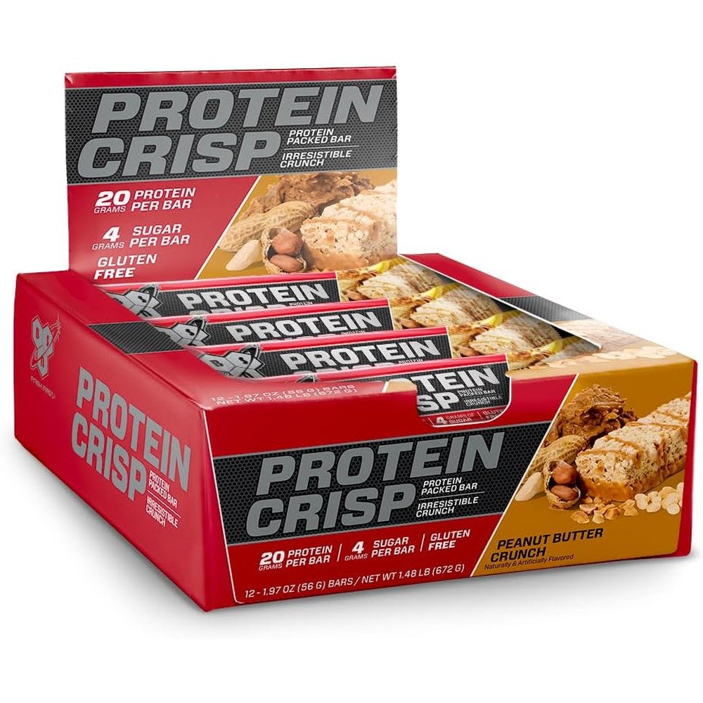 BSN Protein Crisp Bar Peanut Butter Crunch front view box of 12