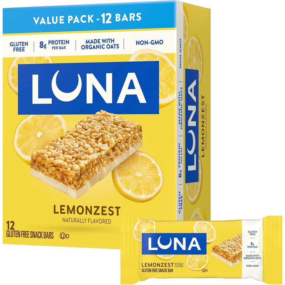 LUNA Bar - LemonZest Flavor - Gluten Free Snack Bars - Non-GMO - Protein Bars - Made with Organic Oats - Value Pack (12 Pack)
