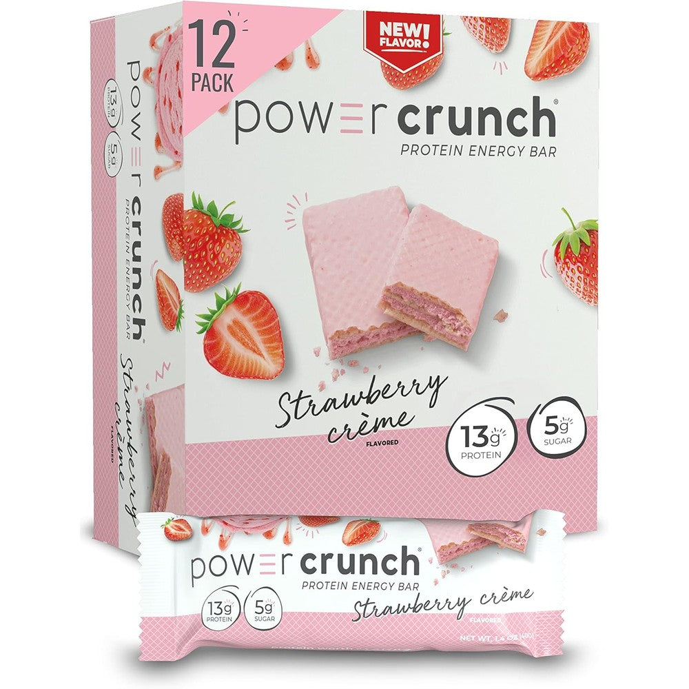 Power Crunch Whey Protein Bars, High Protein Snacks with Delicious Taste, Strawberry Cream, 1.4 Ounce (12 Count)