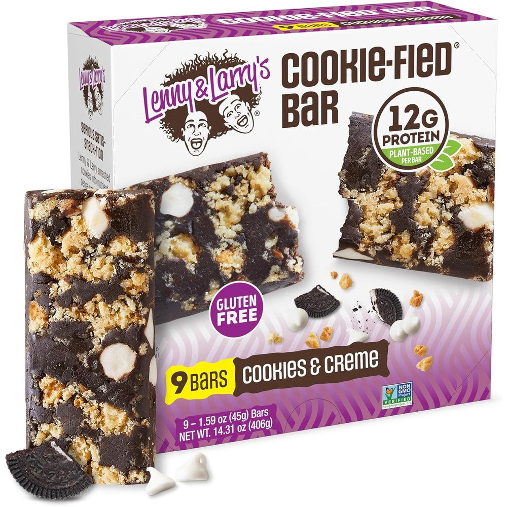 Lenny & Larry's Cookie-fied Protein Bar – Cookies & Creme Vegan Protein Bars 9x45g – Healthy Snacks with 12g Plant Protein & 5g Fiber – Gluten free Power Bar, Keto Friendly, Non-GMO & Vegan
