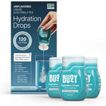 Buoy Electrolyte Drops unflavored 3 pack front view for daily hydration.