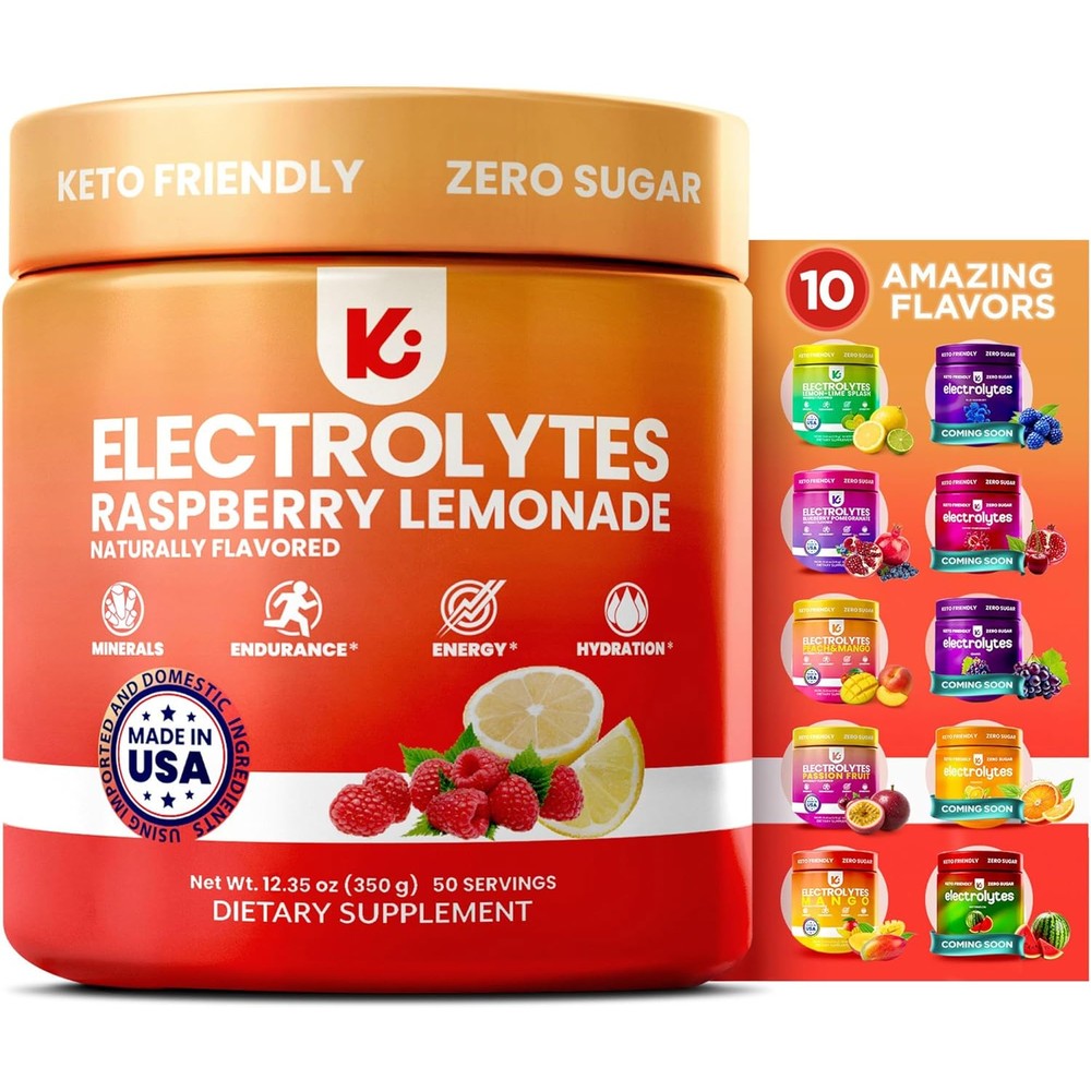 Keppi Keto Electrolytes Powder Raspberry Lemonade front view 50 servings tub