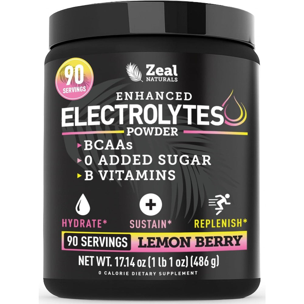 Zeal Naturals electrolyte powder lemon berry 90 servings front view for keto hydration