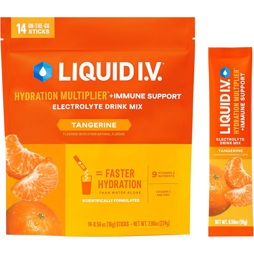 Liquid I.V. hydration multiplier immune support tangerine front packaging electrolyte powder