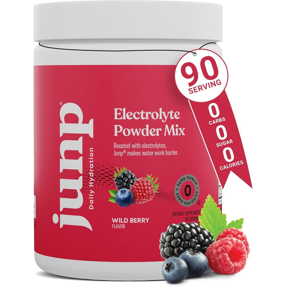 JUNP Electrolytes Powder Wild Berry 90 servings front view for keto hydration.