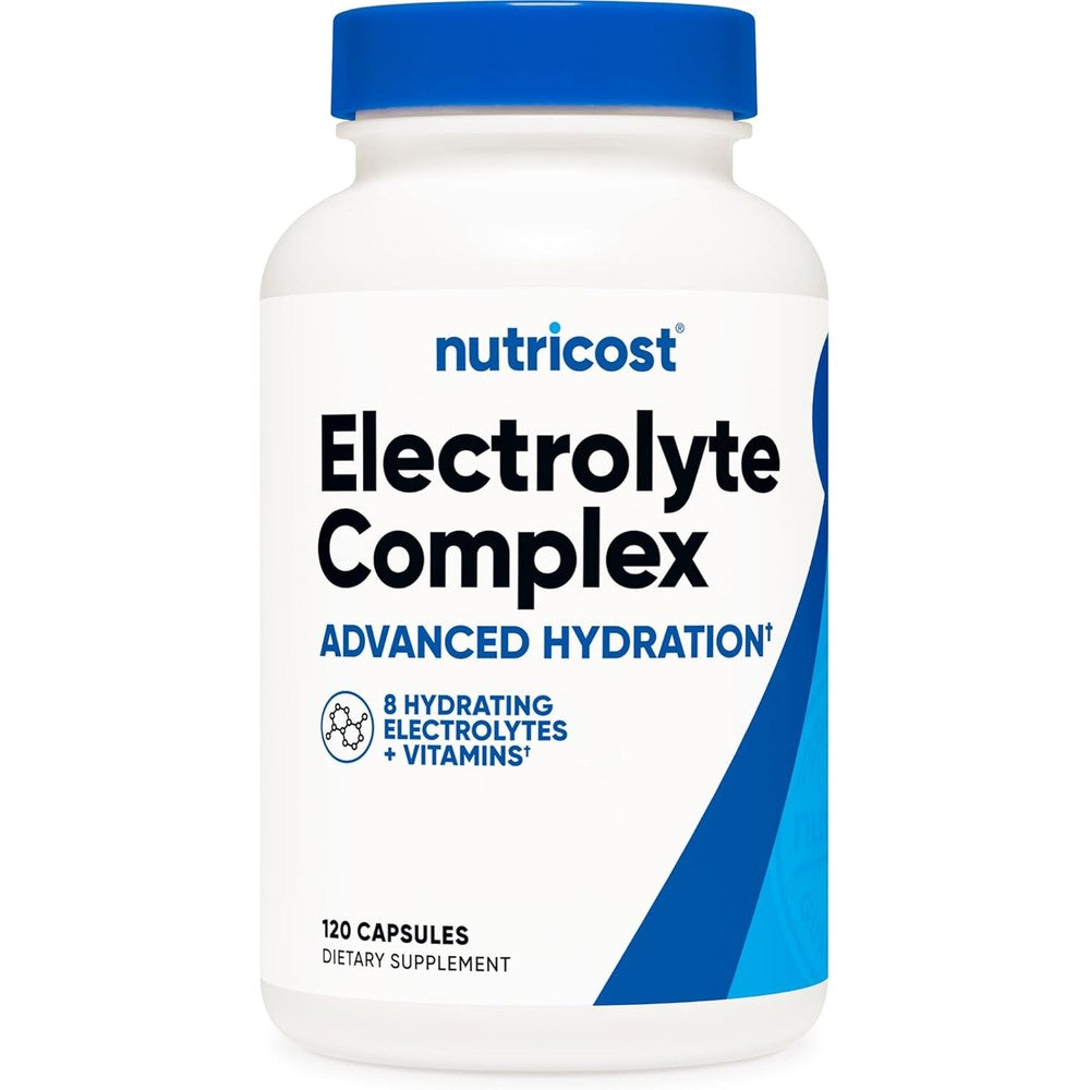 Nutricost Electrolyte Complex Advanced Hydration bottle front view showing 120 capsules label