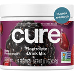 Cure Hydration berry pomegranate electrolyte powder 28 servings jar front view for plant based hydration