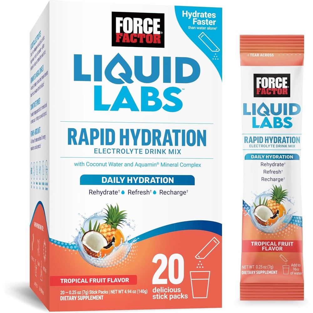 Force Factor Liquid Labs Tropical Fruit front box view for hydration support