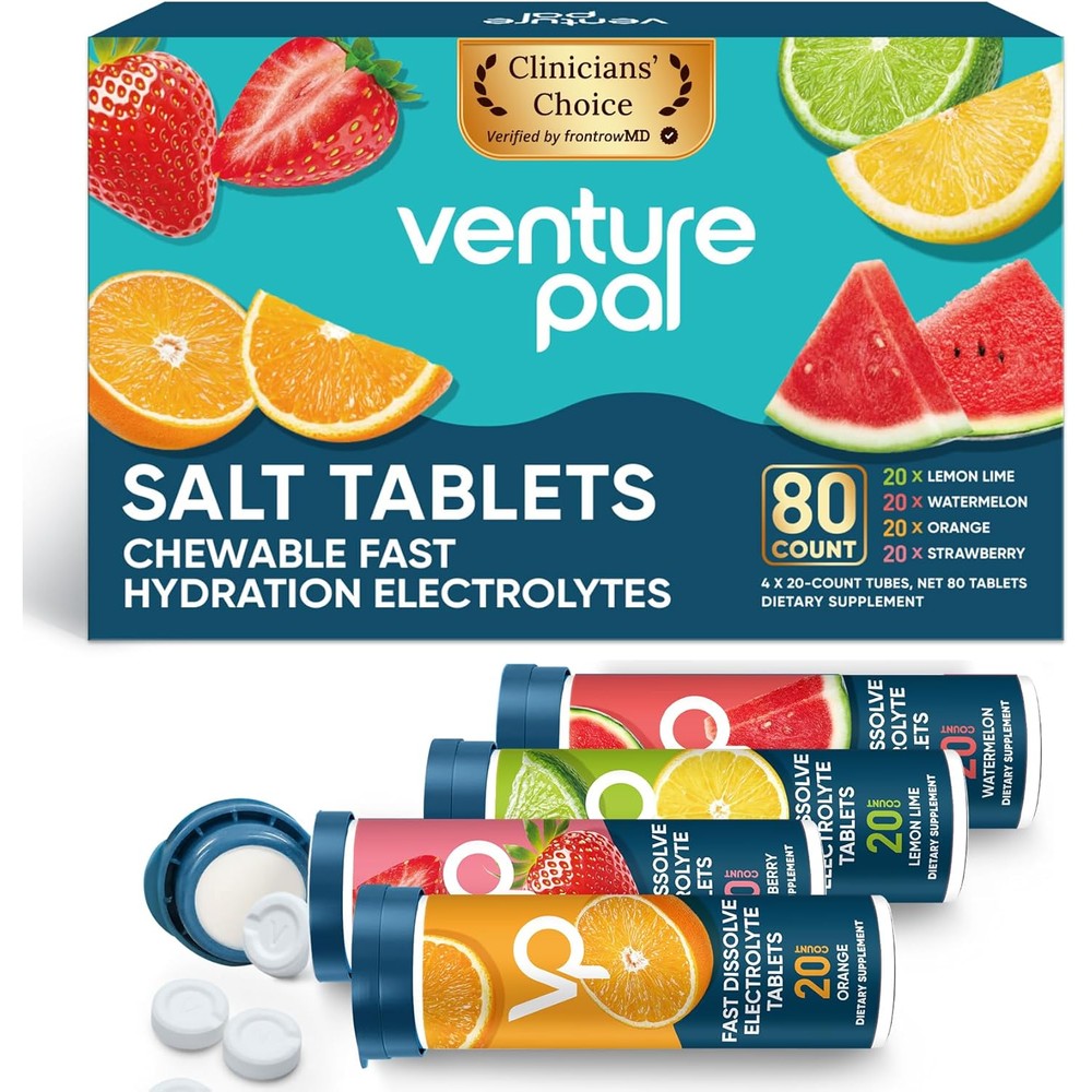 Venture Pal chewable electrolyte tablets 80 variety pack for rapid hydration