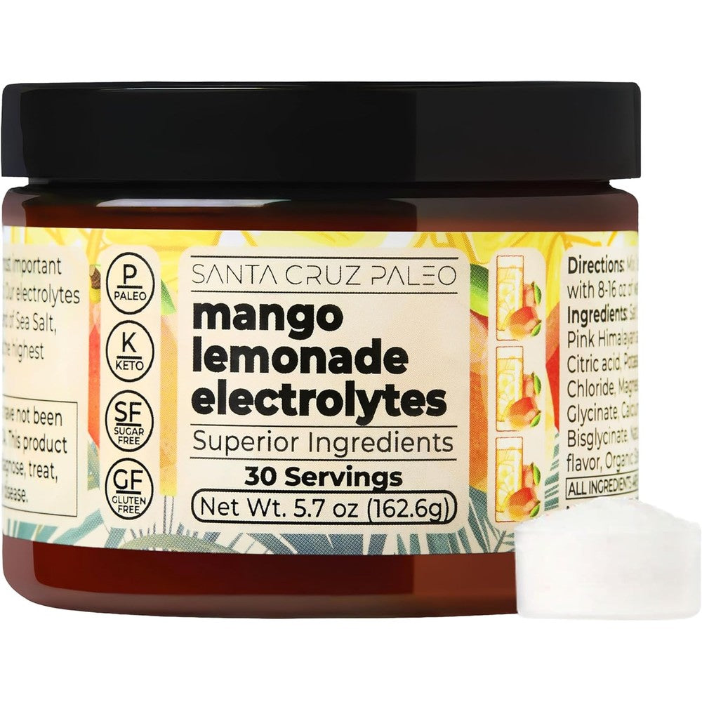 Santa Cruz Paleo electrolyte powder mango lemonade front view hydration supplement