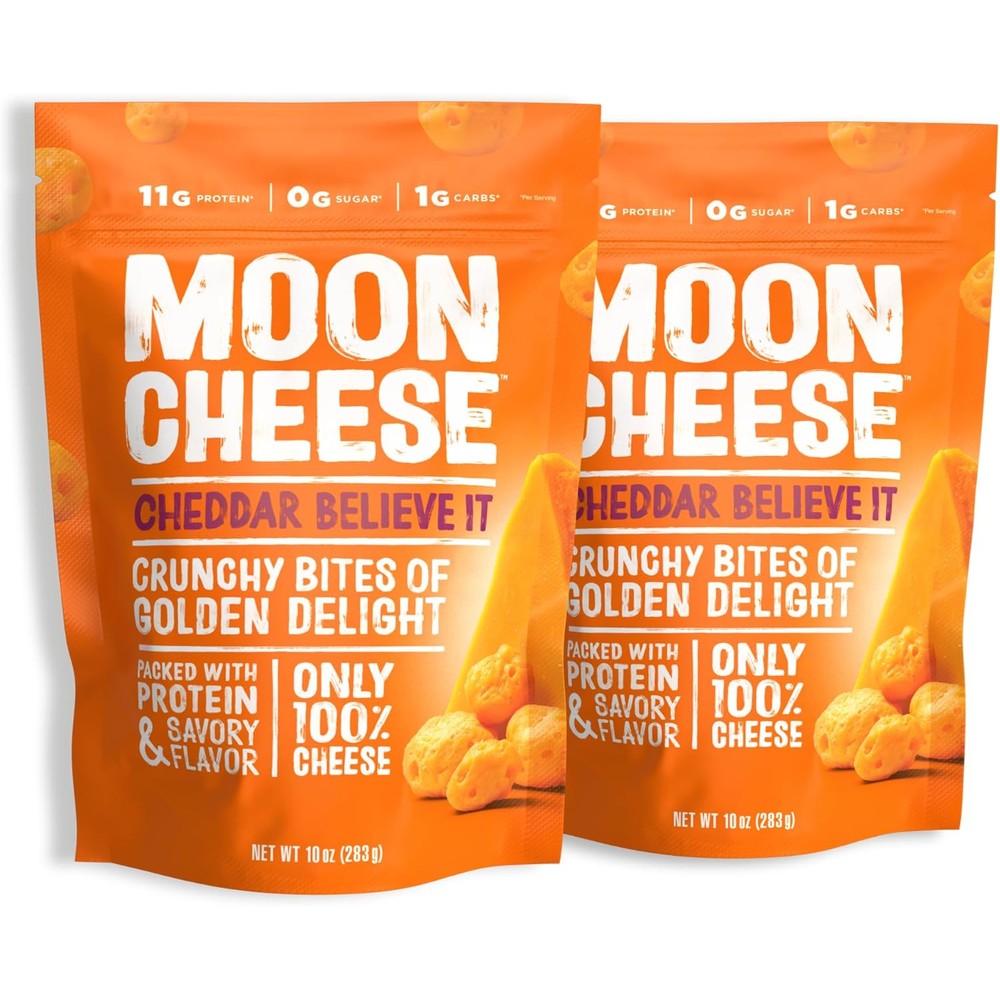 Moon Cheese Cheddar Believe It 10 Ounce 2 Pack front view authentic USA snack.