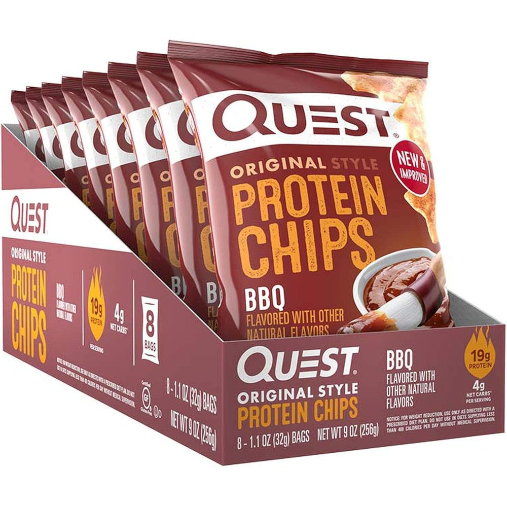 Quest Nutrition Barbecue Protein Chips 8 pack front view imported snack.
