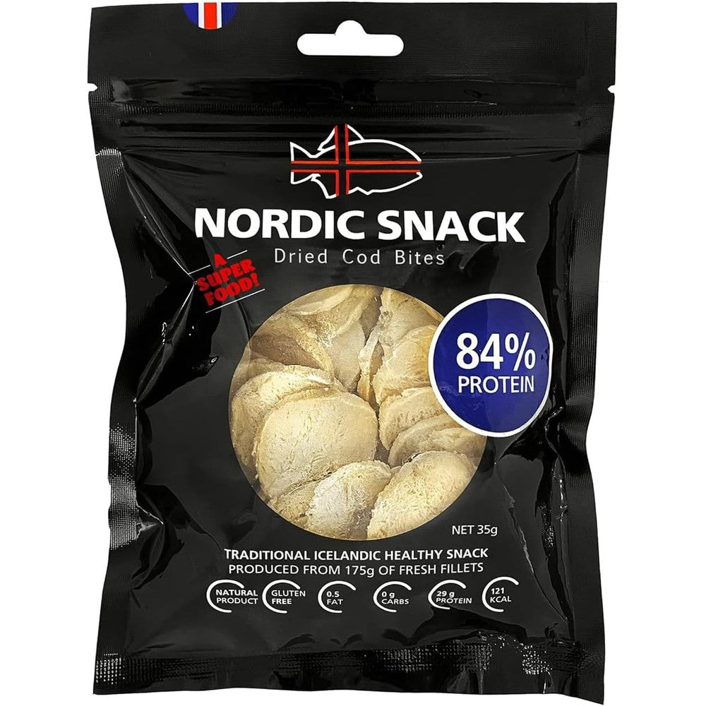 Nordic Catch Freeze Dried Cod Bites front packaging view high protein snack