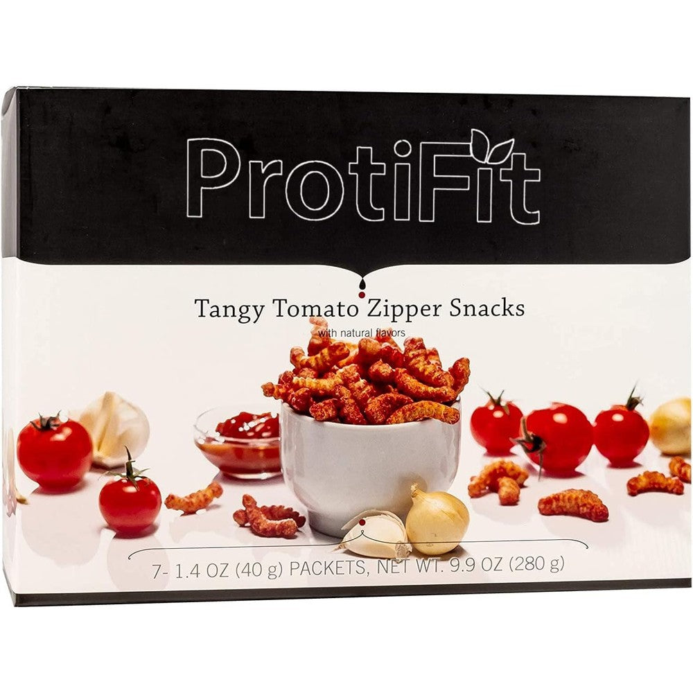 ProtiFit Tangy Tomato Zipper Snacks box front view high protein diet food