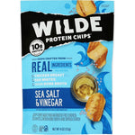 Wilde Brands Sea Salt and Vinegar Protein Chips front packaging showing chicken breast ingredients.