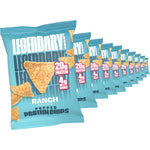 Legendary Foods Ranch Protein Chips front view of the 10 count packaging showcasing high protein snacks.