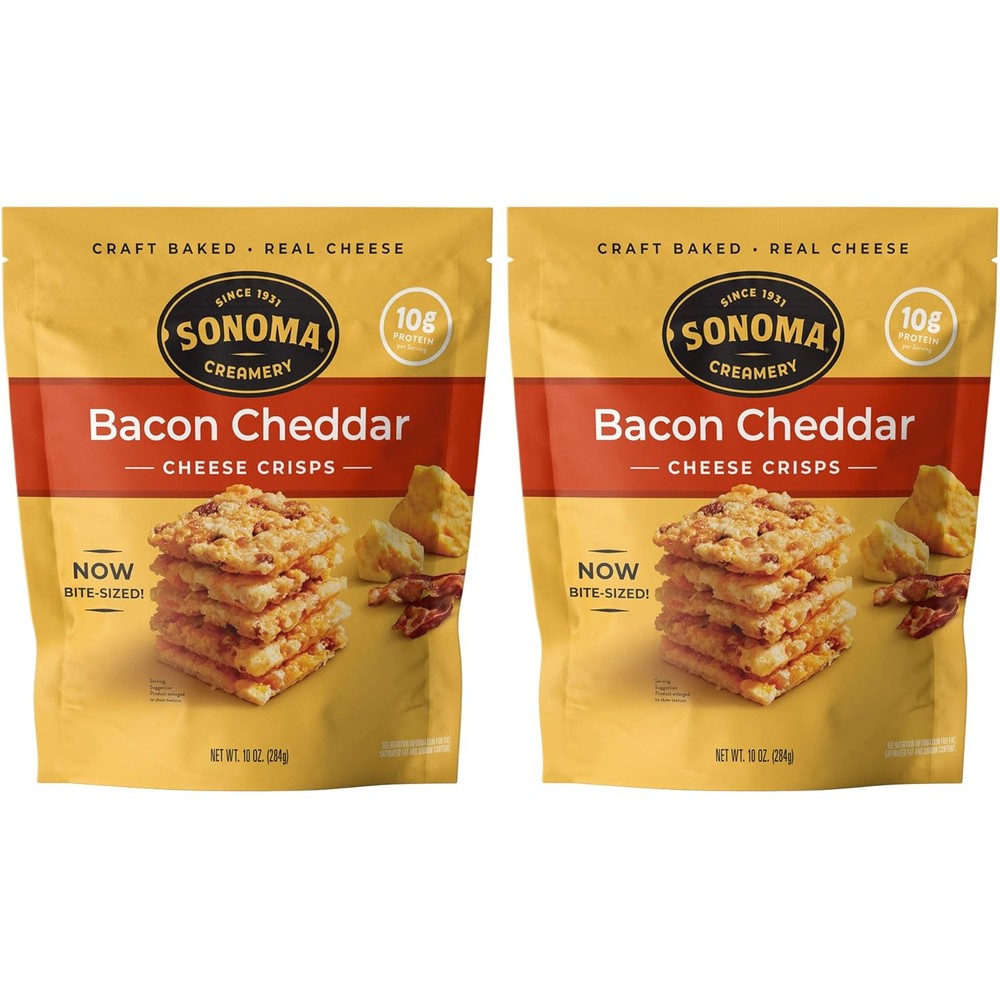 Sonoma Creamery Bacon Cheddar Cheese Crisps 10 ounce front view keto snack.