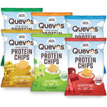 Quevos Egg White Protein Chips variety pack front view for keto snacking
