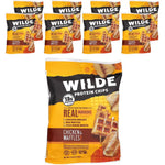 Wilde Brands Chicken and Waffles Protein Chips 8 bag pack front view high protein snack.