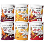 Power Crunch Protein Crisps Variety Pack front view of three flavor canisters