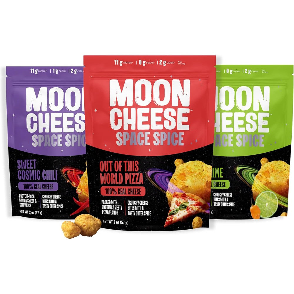 Moon Cheese Space Spice Variety Pack front view keto snacks.