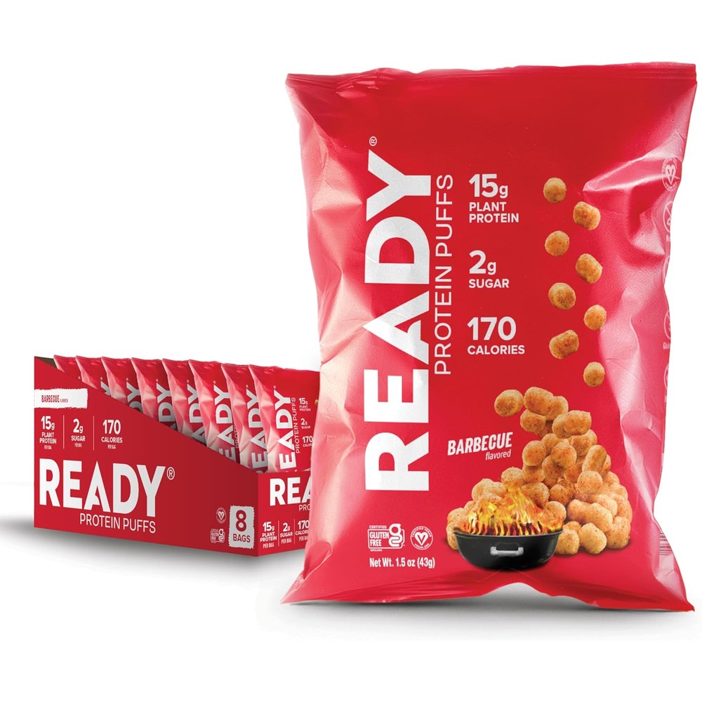 Ready Protein Puffs Barbeque front view high protein vegan snack