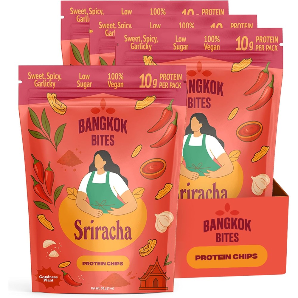 Goodness Plant Bangkok Bites Protein Chips Spicy Sriracha 3-pack front view