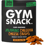 Gym Snack Jalapeño Cheddar Cheeze Protein Crisps front packaging showing 30g protein label.